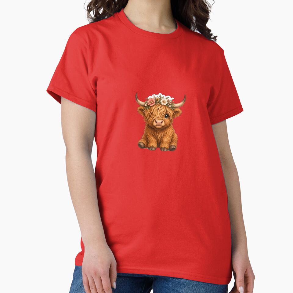 Cute Highland Cow Sticker | Fluffy Cow with Flower Crown | Kawaii Farm Animal Gift by  PixelPop Studio