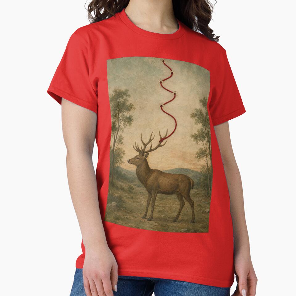 Red Thread Stag Vintage Forest Painting by ALShammari965