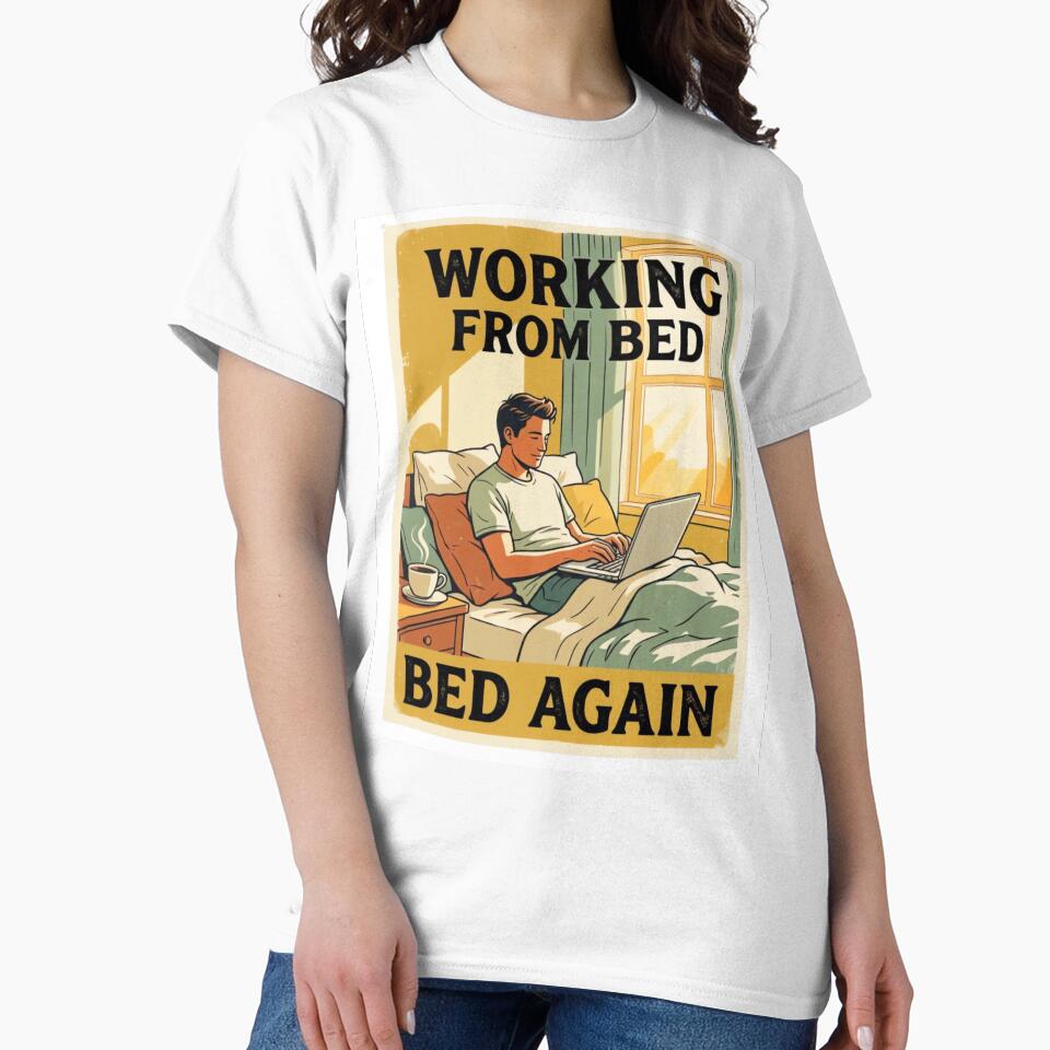 Working From Bed Again Funny Vintage Remote Work Travel Poster by urbinet