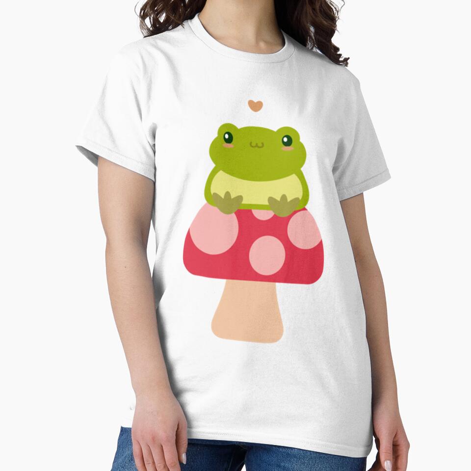 Cute Kawaii Frog Sitting On A Mushroom by GatheringPlace