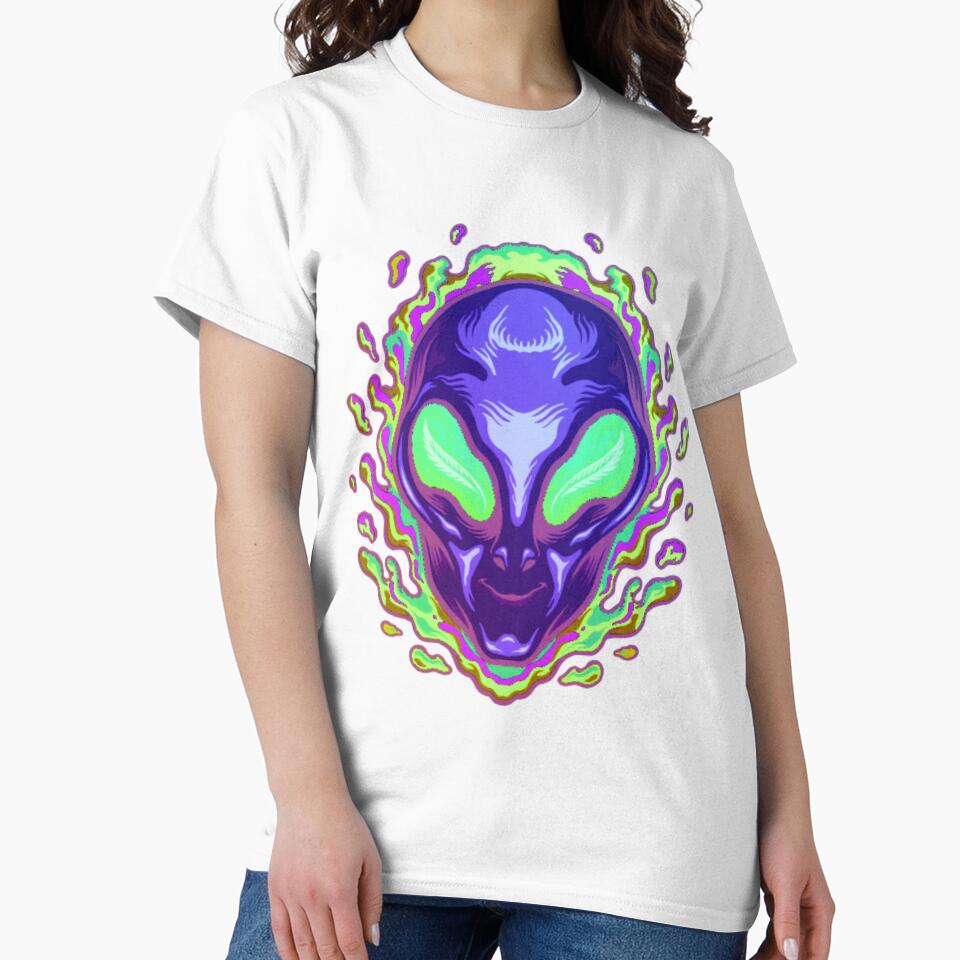 Psychedelic Alien Head | Trippy Neon UFO Art by BoneandBloomCo