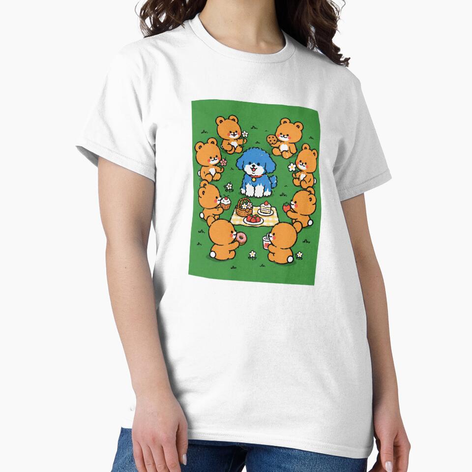 Blue Poodle Picnic with Teddy Bears by Flying Doggo