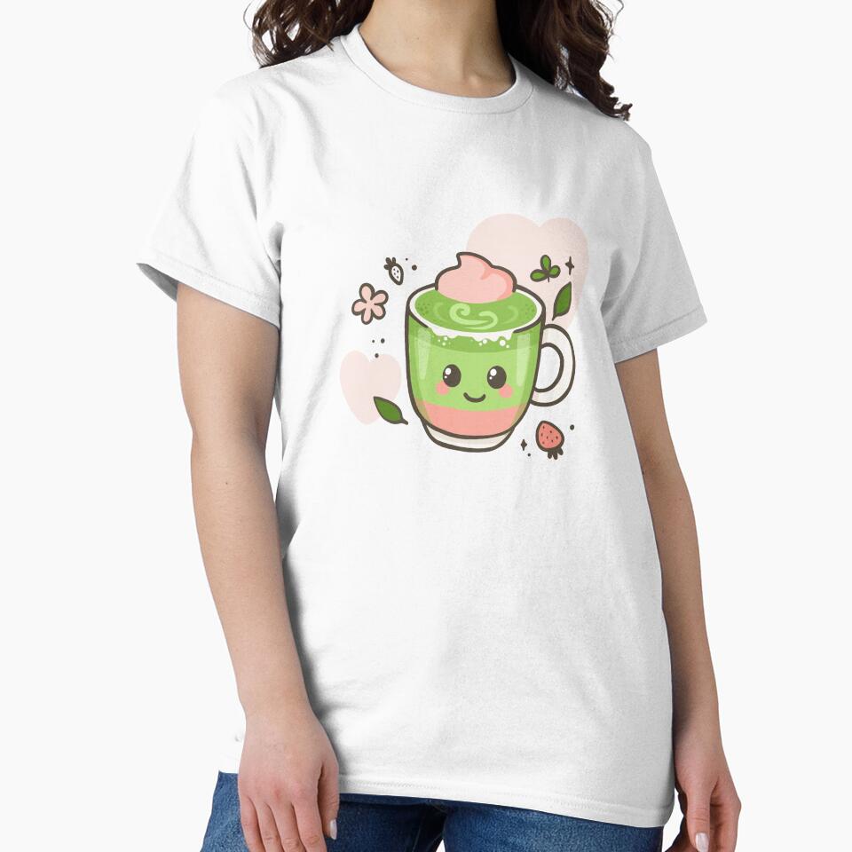 Kawaii Matcha Strawberry Tea – Cute Vector Drink Illustration by Tattyarts