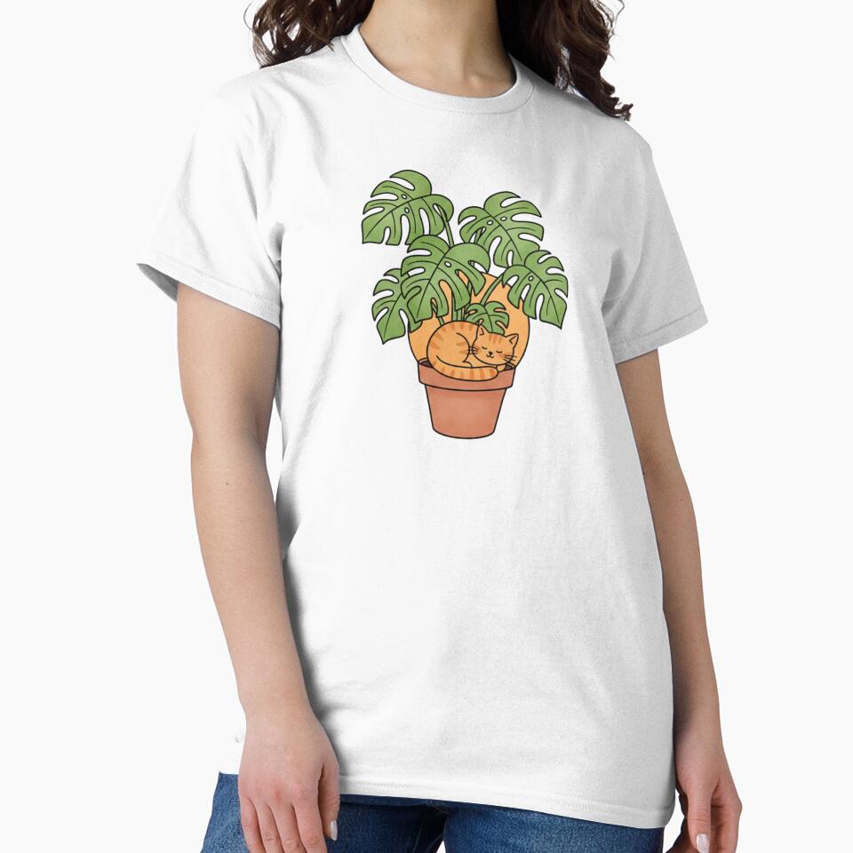 Cute Orange Cat Sleeping in Monstera Potted Plant by octozap