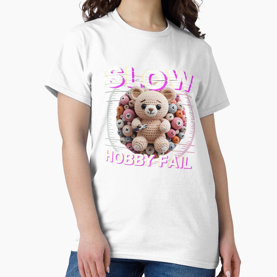 Slow Hobby Fail Crochet Bear Design with Buttons and Gradient Text by SplashTastic