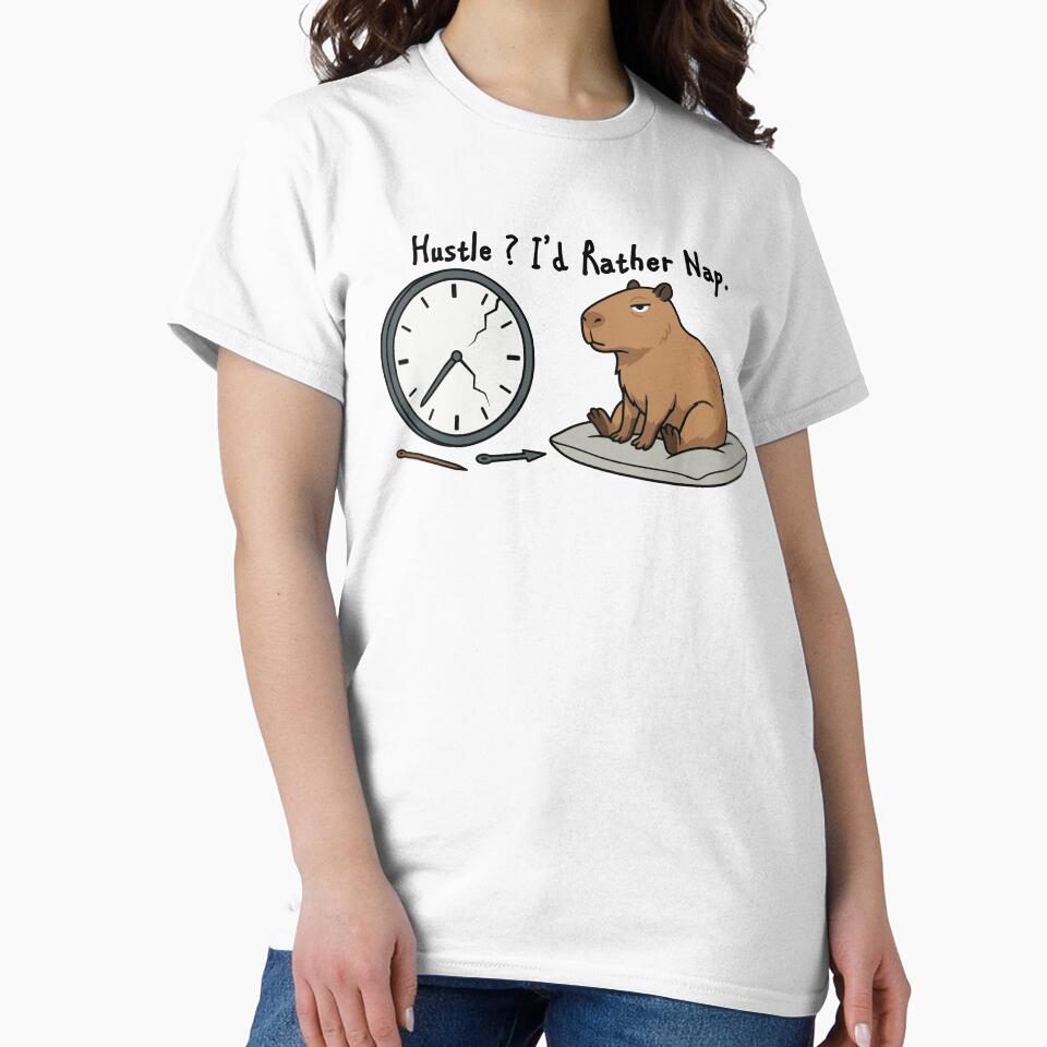 Funny Capybara Hustle Rather Nap Sarcastic Quote Black by capricedefille