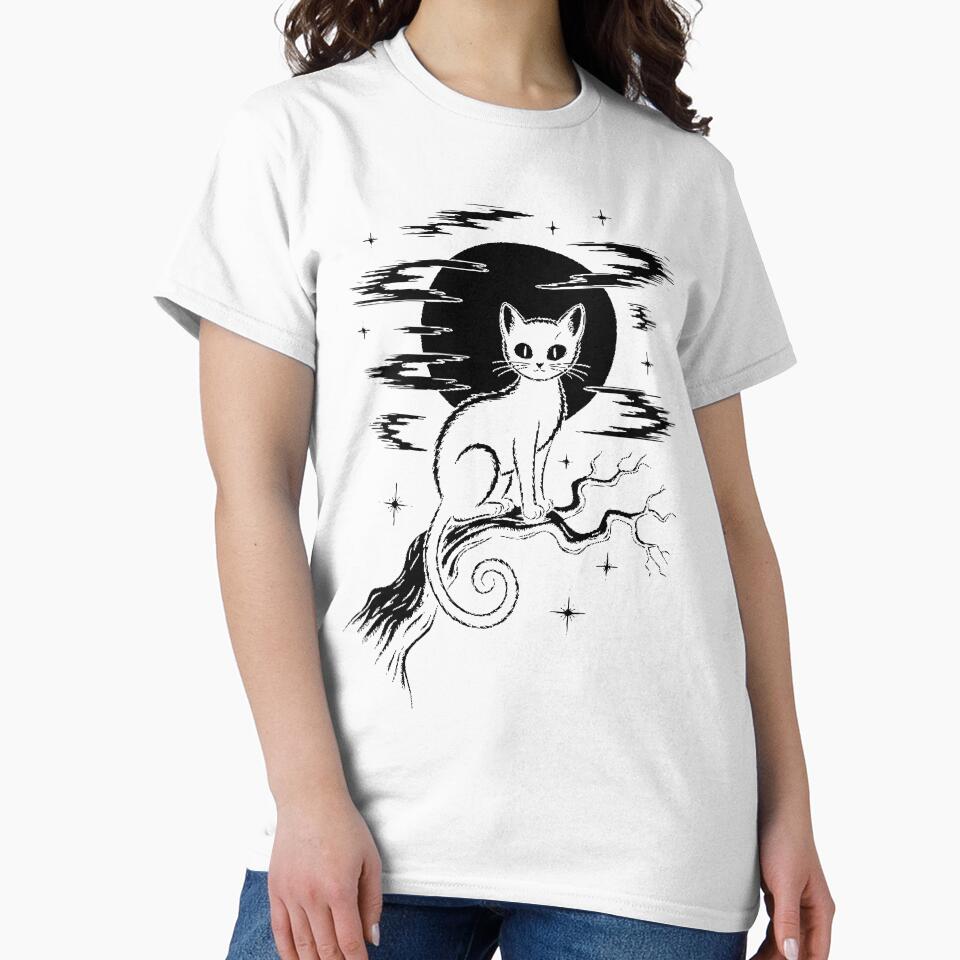 Eerie Kawaii Goth Cat – Cute Anime Celestial Moon Art by AldenTees