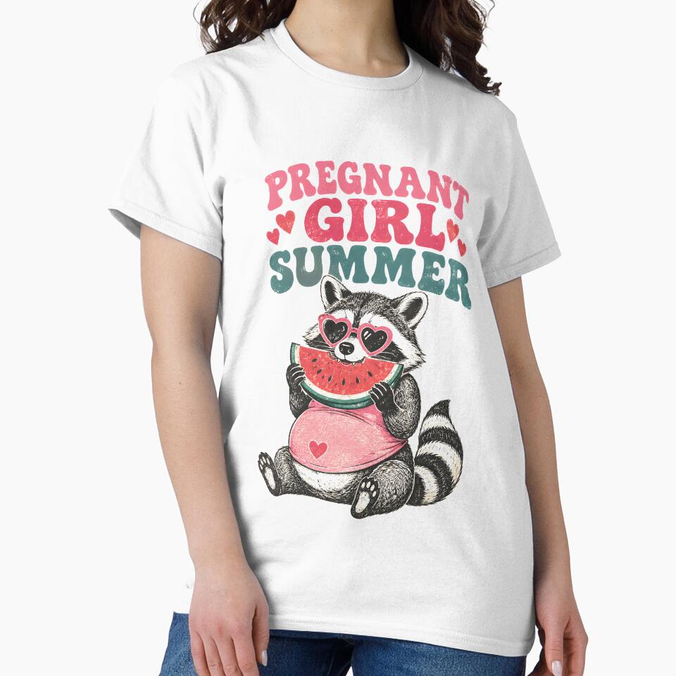 Pregnant Girl Summer Feral Raccoon Mom Eating Watermelon by DesignsByAnett