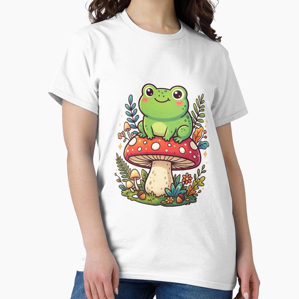 Frog On Mushroom Kawaii Forest Friend by Shopex10