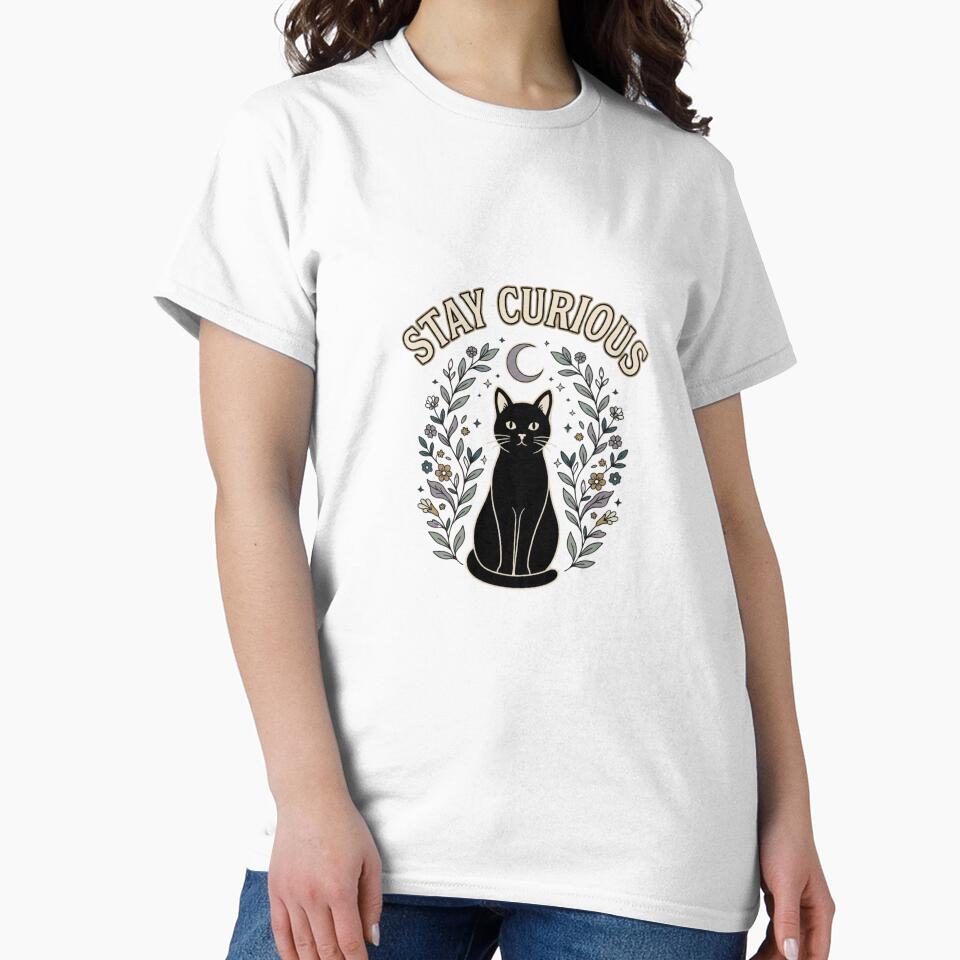 Stay Curious Vintage Black Cat Design by GoofyShopp