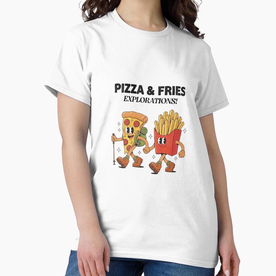Pizza Fries Explorations Retro Cartoon Hiking Foodie Gift by HoopeStylee