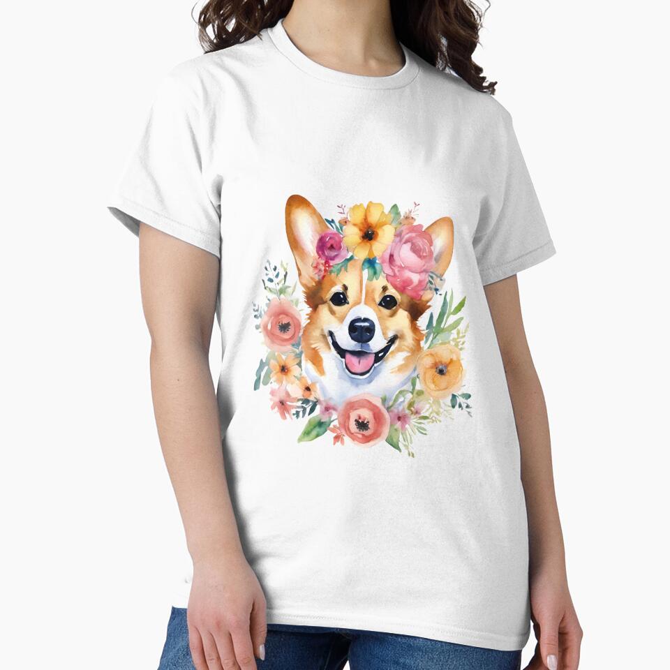 Watercolor Flower Corgi by CharmStudio