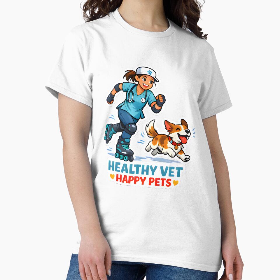 Healthy Vet Happy Pets Roller Skating Shirt | Veterinary Fitness Lifestyle Collection Design by Bettybee00