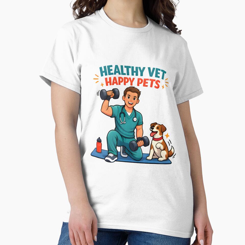 Healthy Vet Happy Pets Workout Shirt | Veterinary Fitness Lifestyle Collection Design by Bettybee00