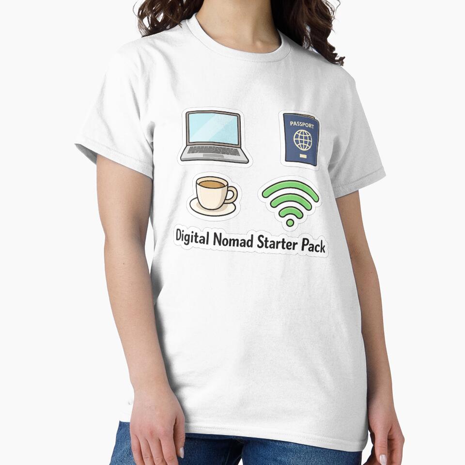 Digital Nomad Starter Pack Sticker – Laptop Passport Coffee WiFi Remote Work Humor by ZYNORAworld