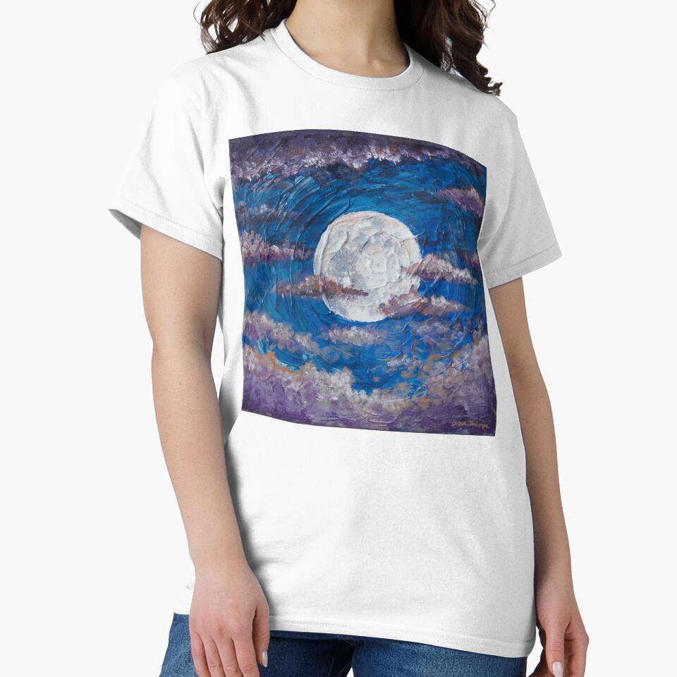 Cloudy Night Acrylic Moon Painting by GraceThorpeArt