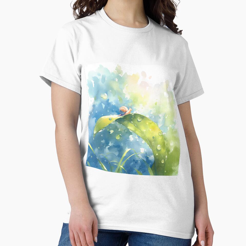 Slow Journey – Peaceful Snail on Leaf Watercolor Nature Art by Windy-market