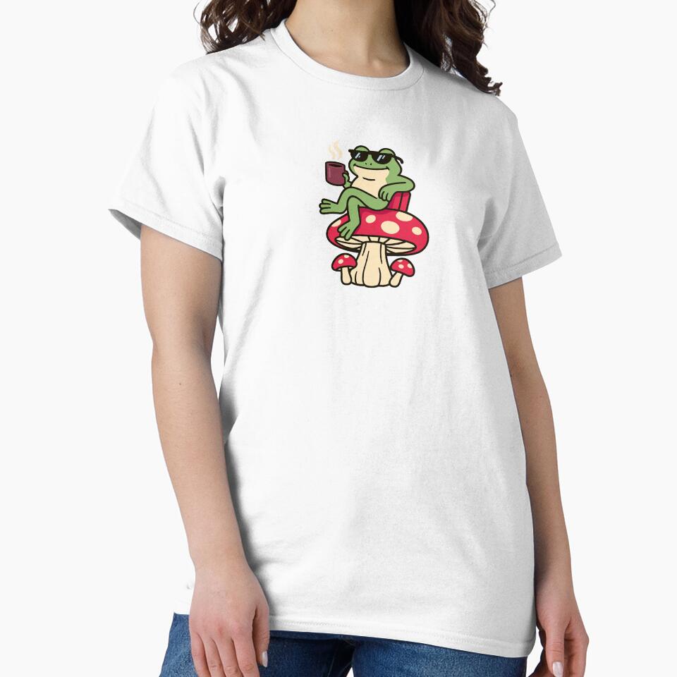 Frog With Cup of Coffee on Mushroom Cute Cottagecore Forest Vibes by OnPointOutfits