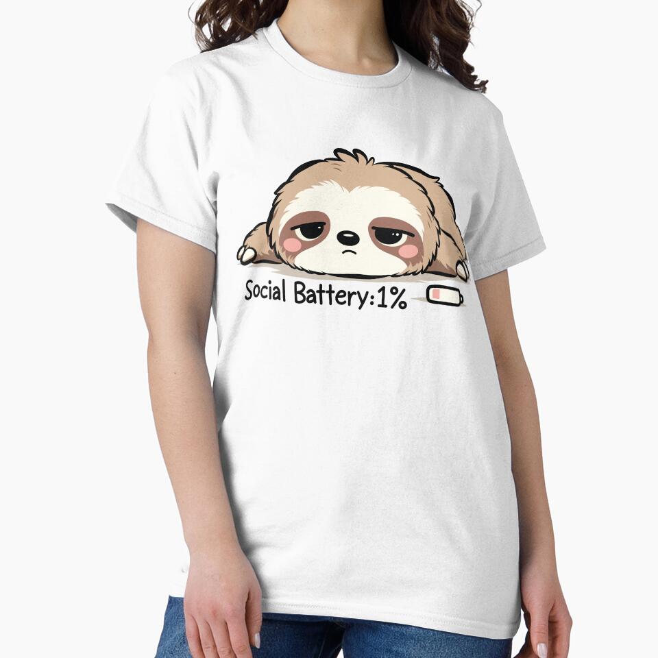 Social Battery 1% Sloth | Cute Introvert Sloth | Funny Social Battery Meme by Kutiefy-shop