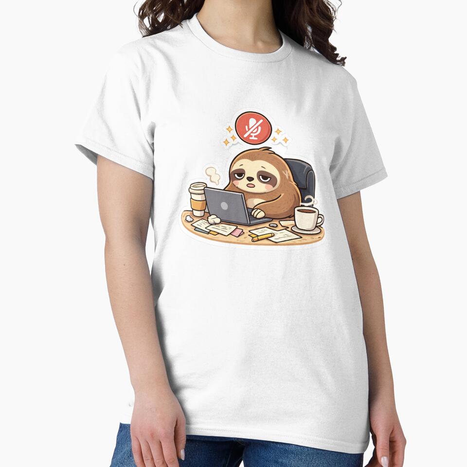 Tired Sloth Remote Worker Sticker – Funny Online Meeting Mute Button Sloth by ZYNORAworld