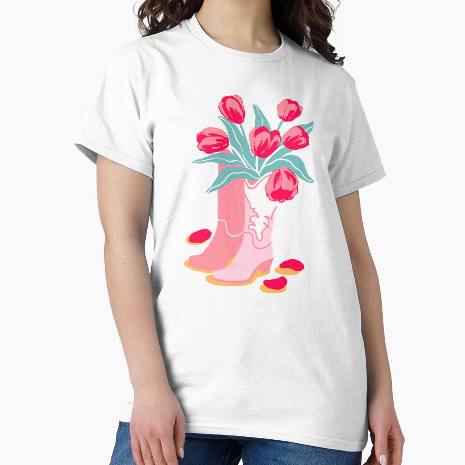 Pink Cowboy Boots With Tulips Cute Western Aesthetic by MinimalAnGo