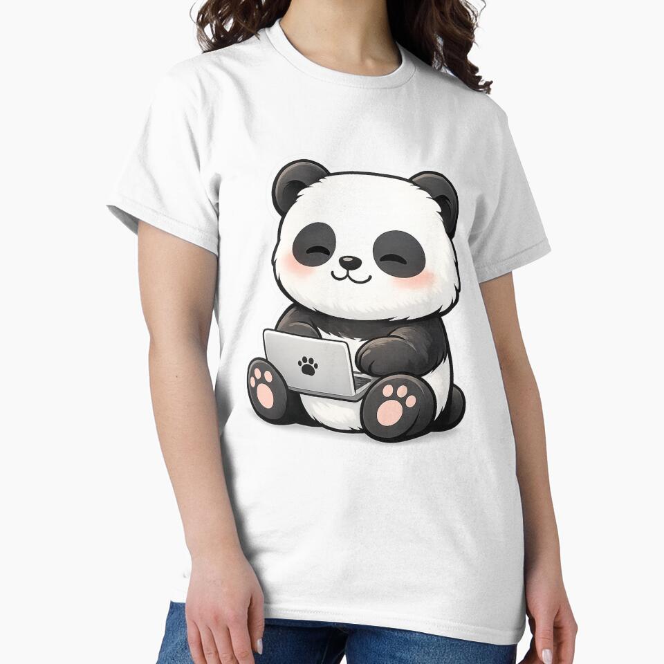Cute Panda Working on Laptop – Kawaii Work From Home Panda Sticker | Cozy Tech Aesthetic Art by snaperos