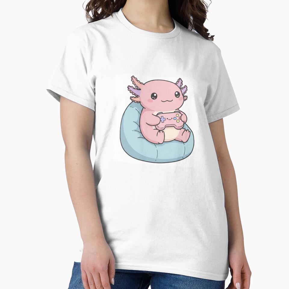 Gamer Axolotl cute kawaii pink funny adorable doodle birthday christmas by CheeseBlueprint