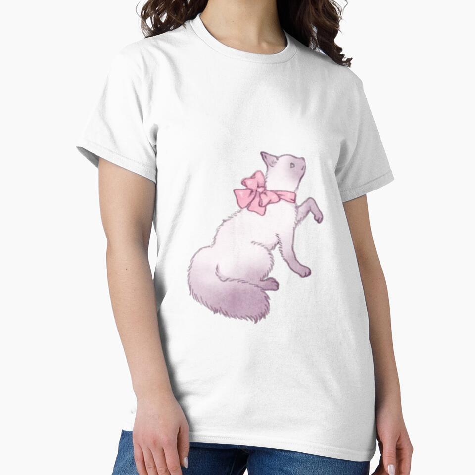 Coquette cat with pink ribbon bow by Pixiedrop