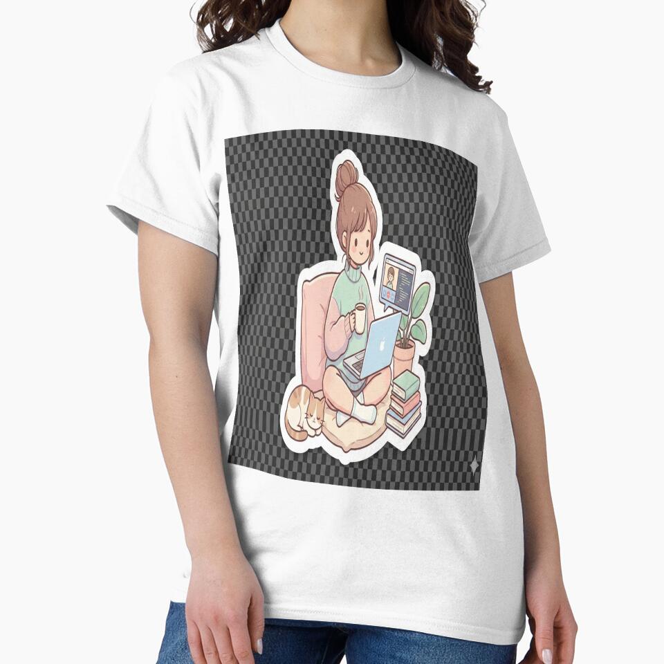 Cute Work From Home Girl Sticker | Cozy WFH Aesthetic by prachiuke264