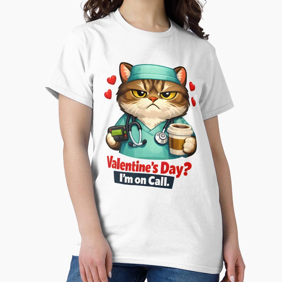 Valentine’s Day? I’m on Call – Funny Cat Veterinarian Valentine Design by Bettybee00