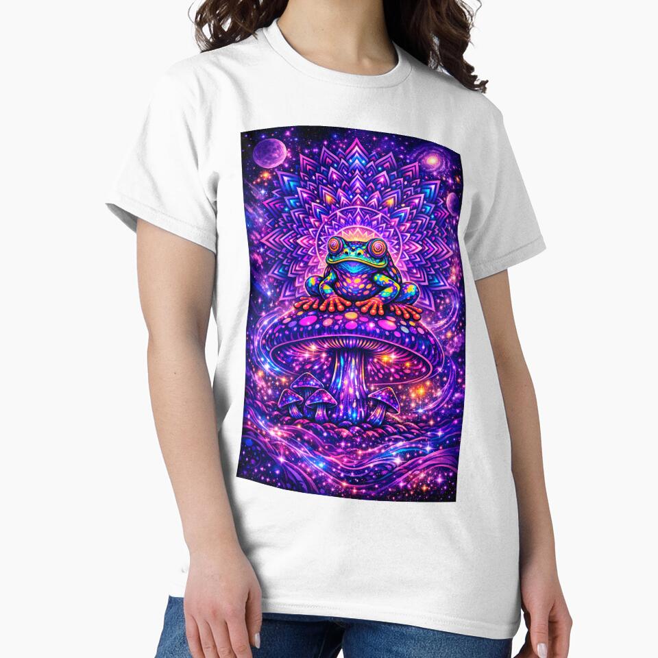Psychedelic Cosmic Frog on Magic Mushroom – Trippy Mandala Frog Galaxy Art by RustedToad