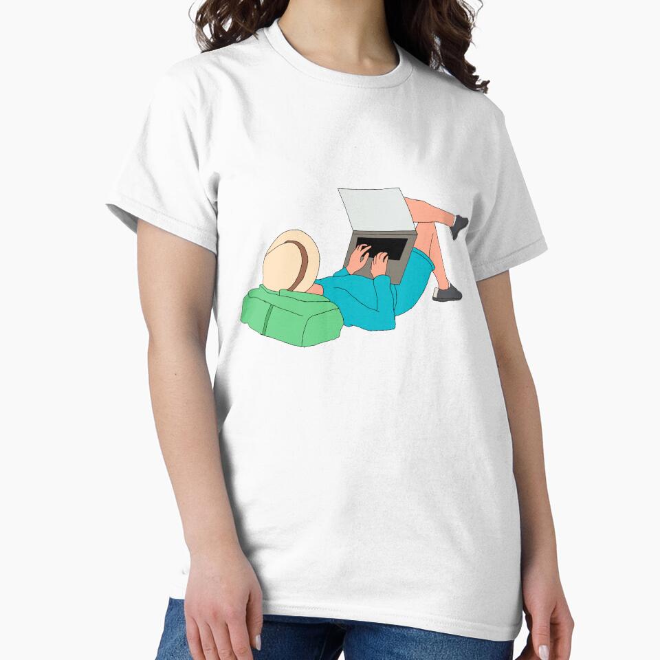 Digital Traveler Relaxing with Laptop Illustration by Rangmanch