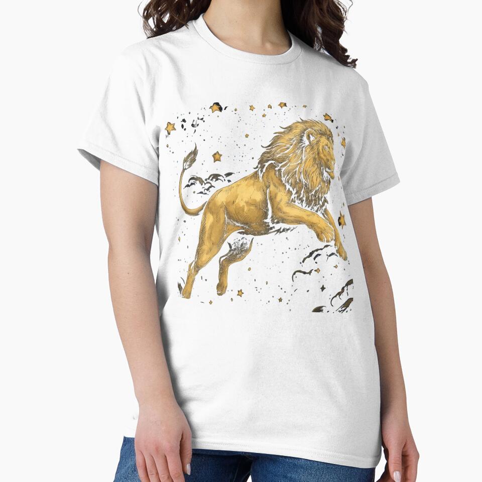 Celestial Lion Gold & Navy - Leo Zodiac Starry Night Illustration by Taha Art Designs
