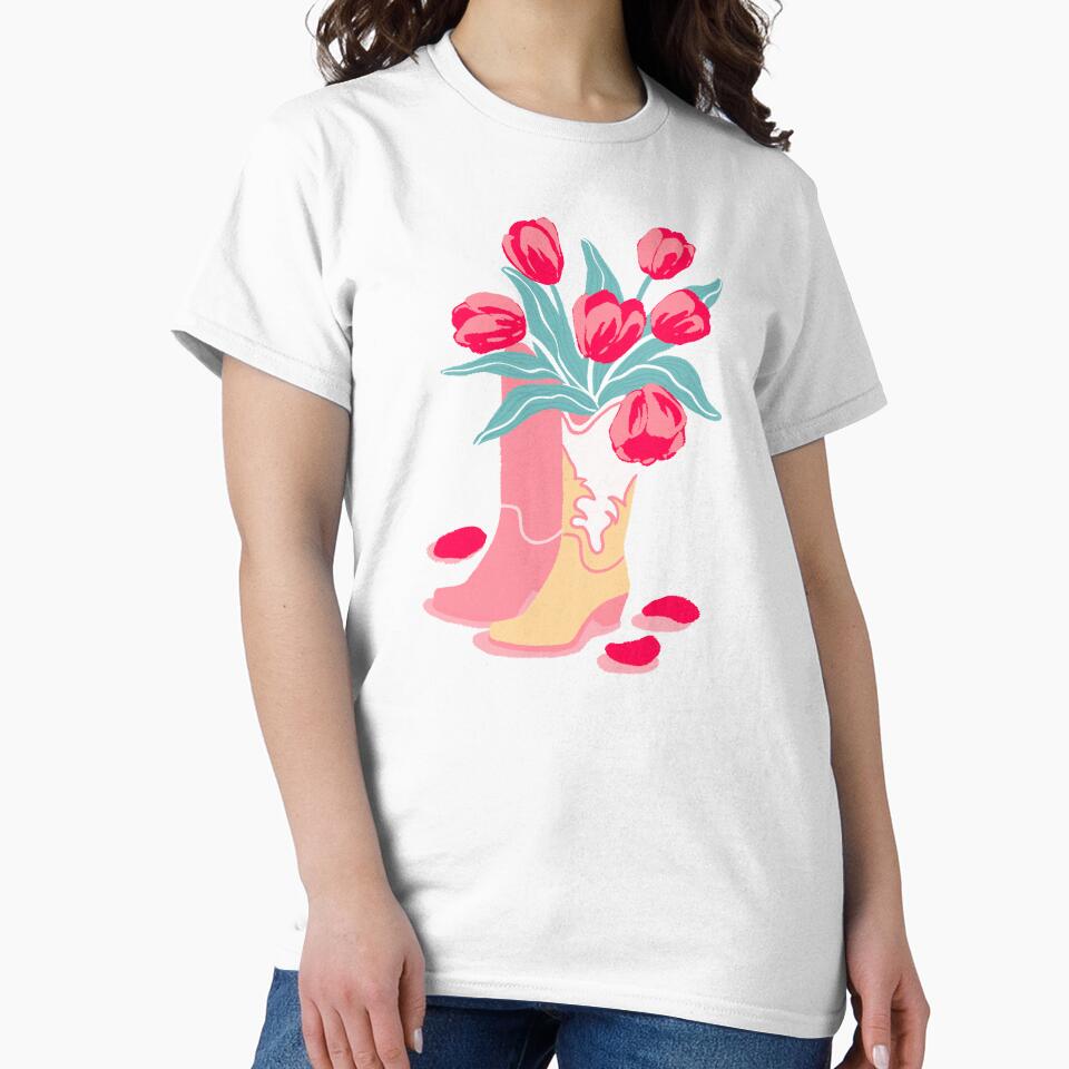 Copy of Pink Cowboy Boots With Tulips Cute Western Aesthetic (pink background) by MinimalAnGo