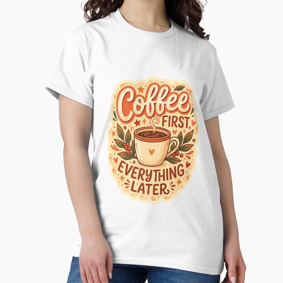 Coffee First Everything Later Sticker | Funny Coffee Lover Quote | Caffeine Humor Aesthetic Laptop Decal by JoyC Design Hub