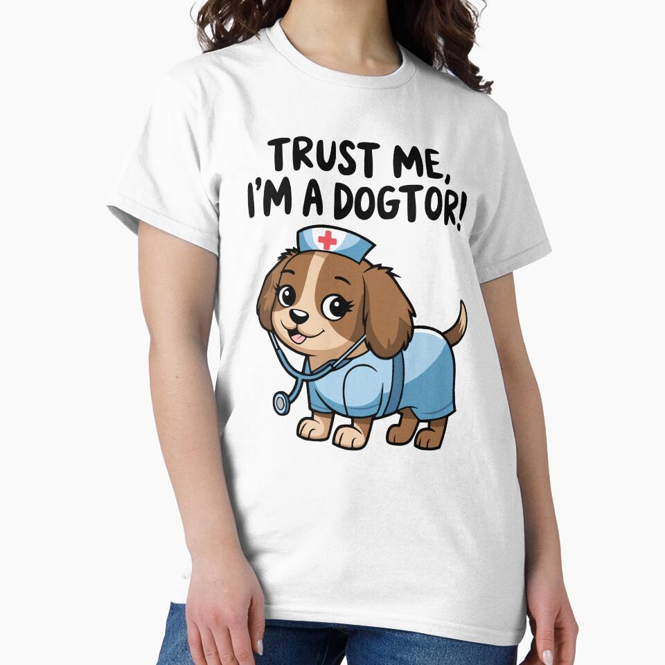 Trust Me I'm A Dogtor! Funny Nurse Dog Pun by PMCreative