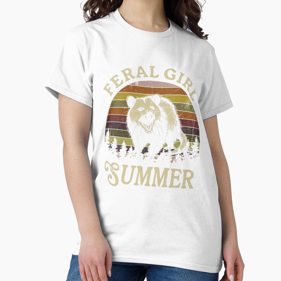 Feral Girl Summer Sarcastic Angry Opossum Vintage T-Shirt For Men, For Women by Julie-wl