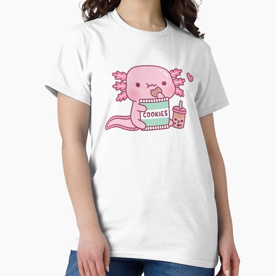Cute Axolotl Snacks On Cookies And Bubble Tea by rustydoodle