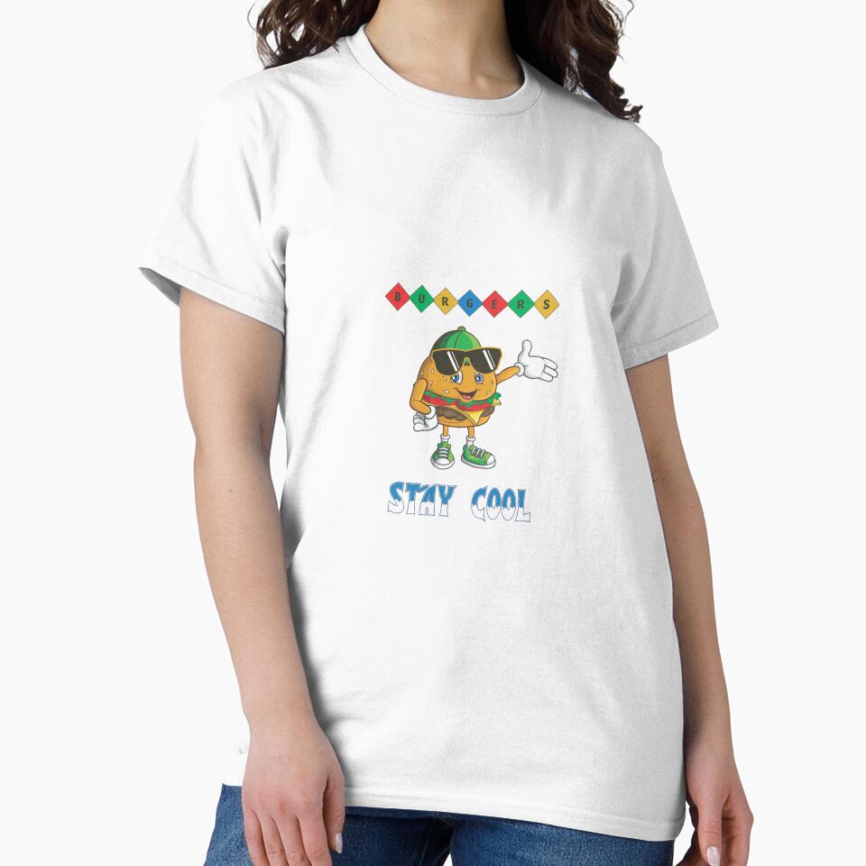 Stay Cool Hamburger cartoon – Retro Diner Vibes - Smiling with Sunglasses - Fun Food Character - Cool Vibes. by ArtGMerch