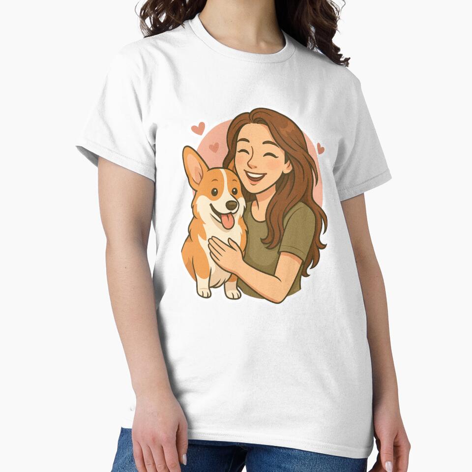 Royal Companions: Woman & Pembroke Welsh Corgi Cartoon by GoodyPaws