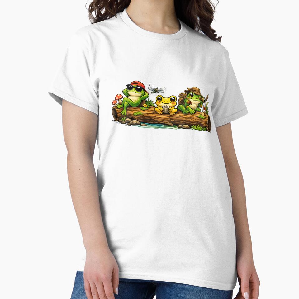 Three frogs on a friendly log by FroggyOnly