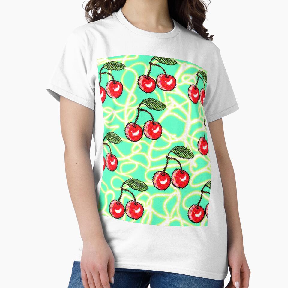Retro Red Cherry Pop Art Style  Pattern With Abstract Background. by LynseysArtShop