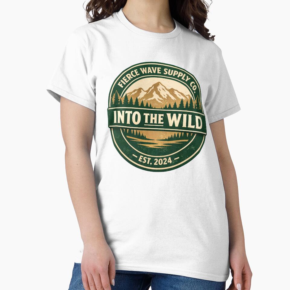 Into the Wild Vintage Camping Badge – Mountain Adventure Sticker, Outdoor Shirt, Nature Lover Gift by Fierce Wave Supply Co.