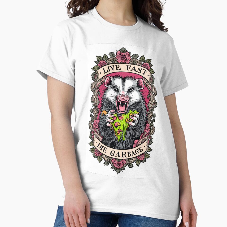 Live Fast Die Garbage Funny Screaming Possum Tattoo by MerchVersum