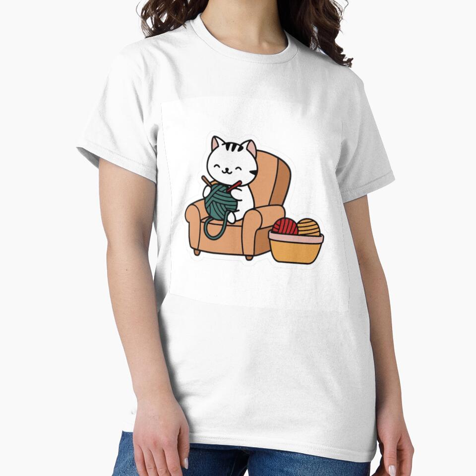 Cute Knitting Cat in Armchair Kawaii Sticker by     Pink Chaos Club