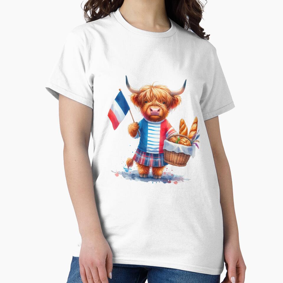 Scottish Highland Cow in France Colorful Watercolor by MaedK