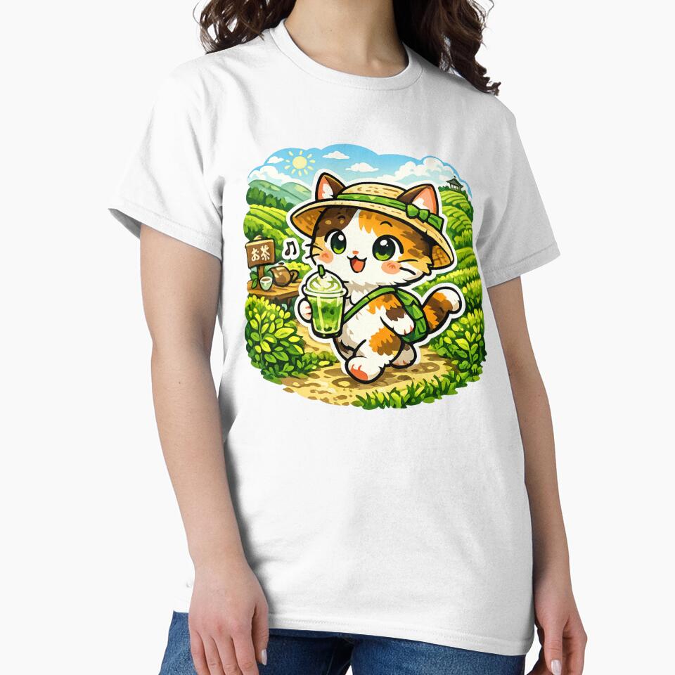 Matcha Tea Fields Cat Sticker – Kawaii Japanese Tea Culture Cafe Aesthetic Anime Cat Design by kawaii animal store (in Japan)