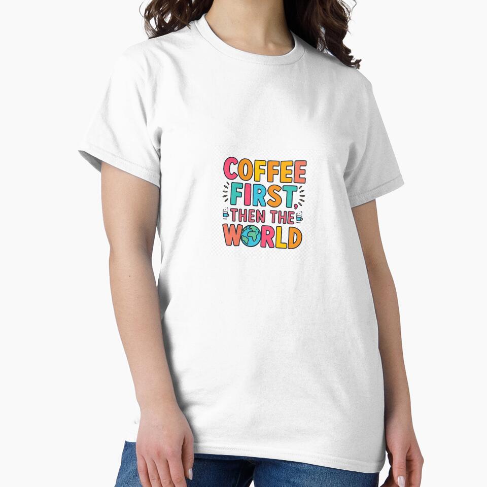 Coffee First, Then the World – Funny Coffee Quote by DodgeandBurn