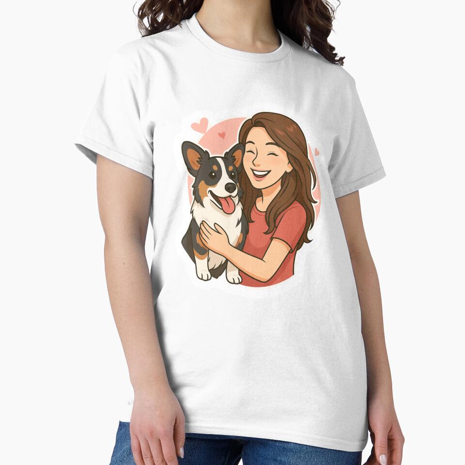 Tail-Wagging Bond: Woman & Cardigan Welsh Corgi Cartoon by GoodyPaws
