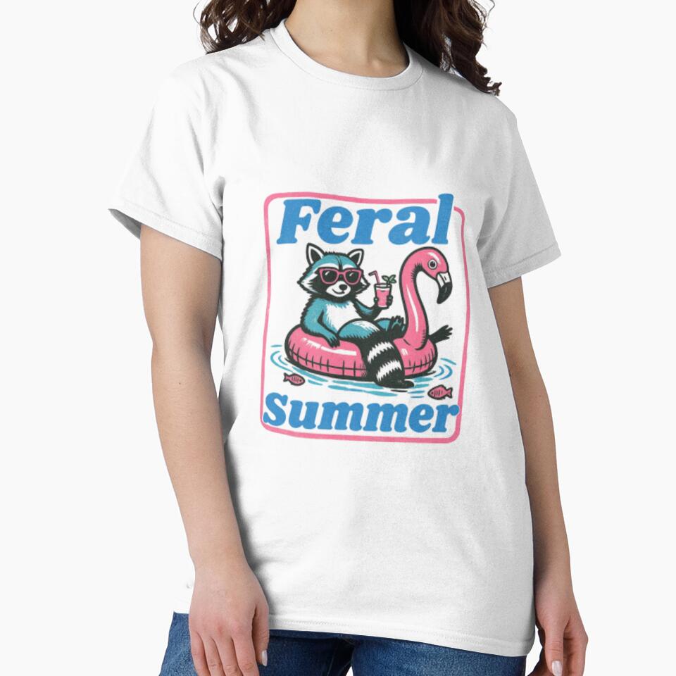 Feral Summer Raccoon — Retro Pink Flamingo Float Illustration | Funny Trash Panda Summer by Colorful-Garden